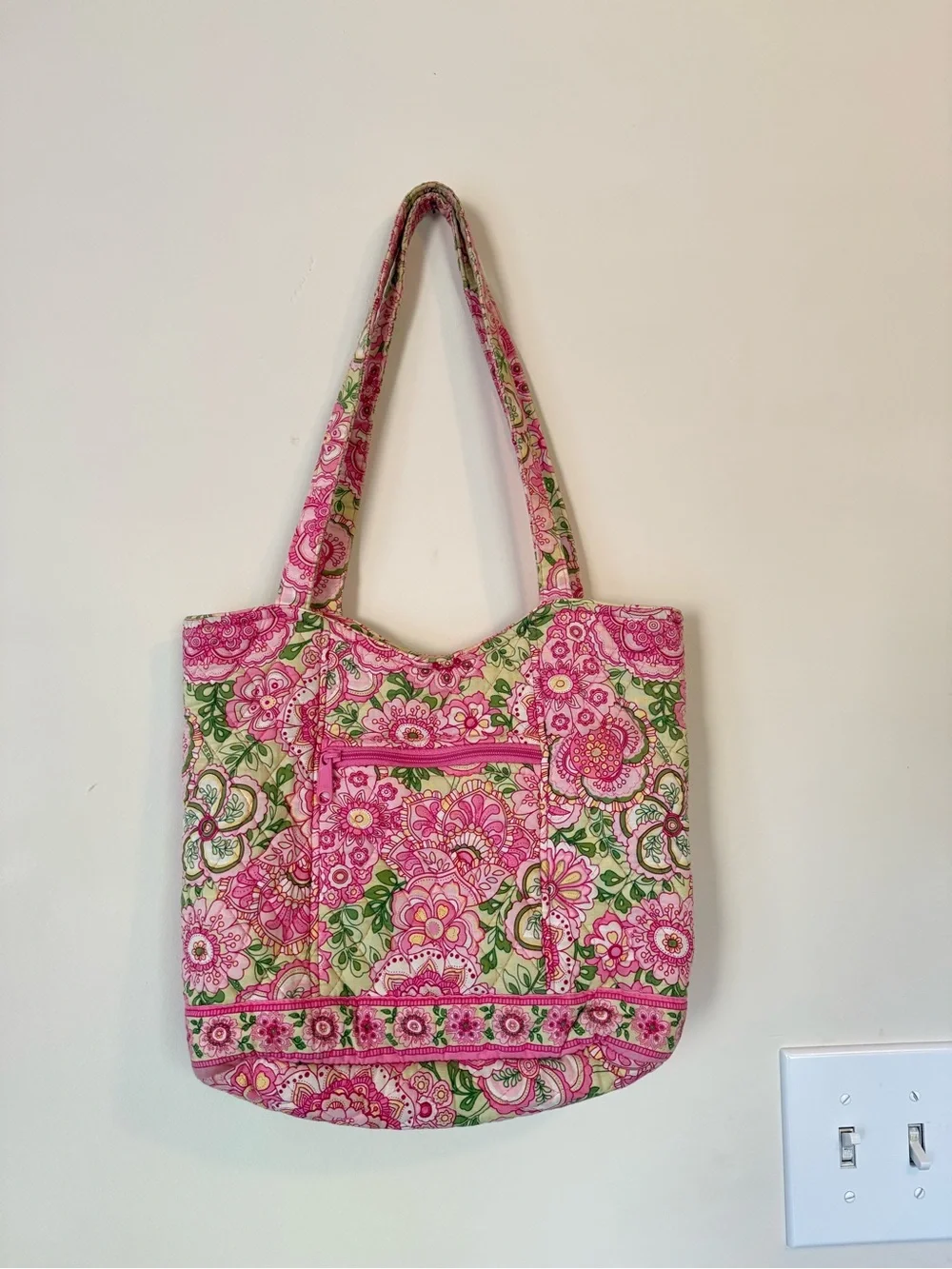 Vera Bradley Pink & Green Floral Quilted Shoulder Tote (RARE)